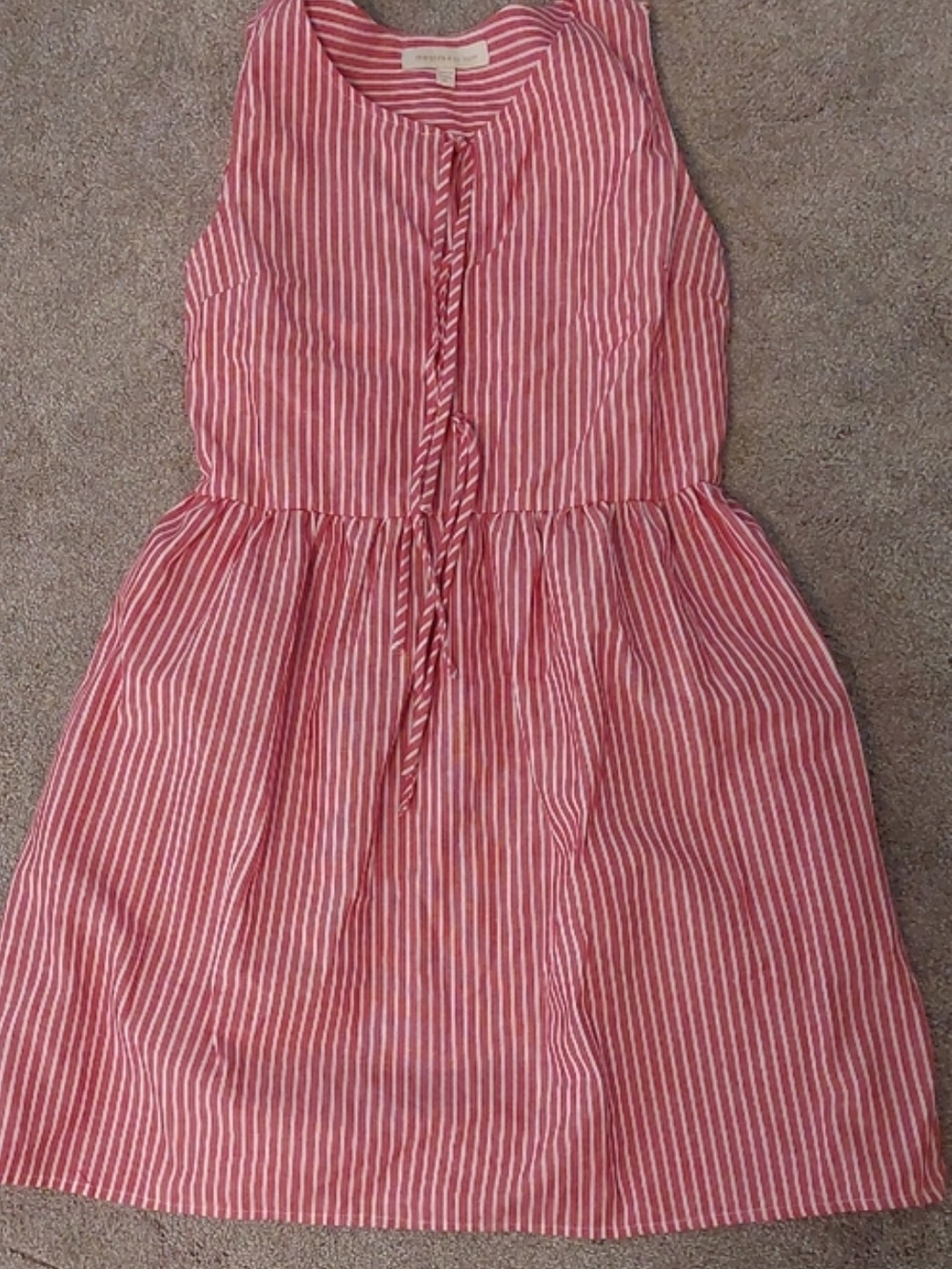 Girls' Sleeveless Red & White Striped Tie-Front Dress